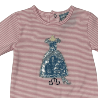 Three Sisters Pink Striped Princess Gown Applique Romper-Misc.-Simply Blessed Children's Boutique