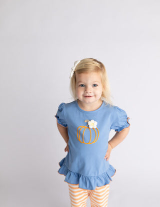Three SIsters Girls Pumpkin Patch Ruffled Top and Legging Set-Girls Outfit Sets-Simply Blessed Children's Boutique