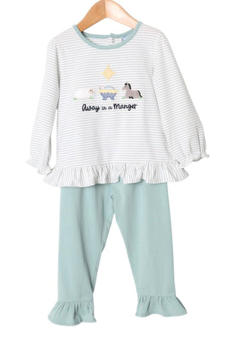 Three Sisters Girls Away in a Manger Christmas Ruffle Pant Set - Simply Blessed Children's Boutique