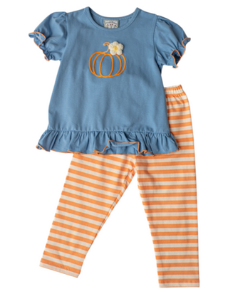 Three SIsters Girls Pumpkin Patch Ruffled Top and Legging Set-Girls Outfit Sets-Simply Blessed Children's Boutique