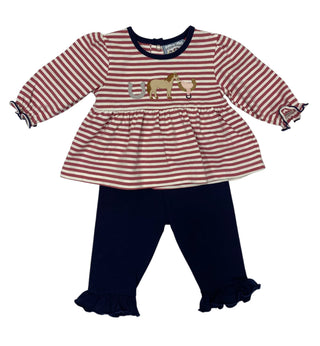 Three Sisters Girls Striped Western Horse Applique Top with Navy Leggings Set