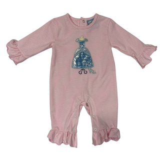 Three Sisters Pink Striped Princess Gown Applique Romper