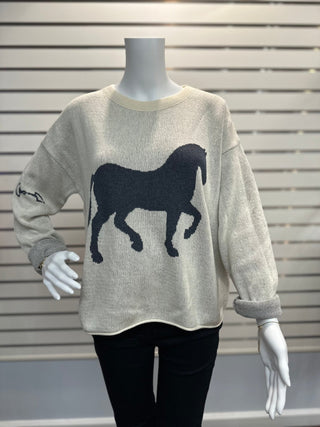 Town Pride Women's Boxy Horse Sweater-Women's Sweaters-Simply Blessed Children's Boutique