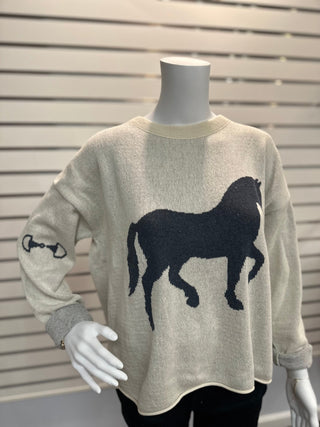 Town Pride Women's Boxy Horse Sweater-Women's Sweaters-Simply Blessed Children's Boutique