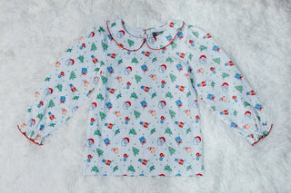 True Girls Christmas Cheer Top with Peter Pan Collar-Girls Long Sleeve Shirts-Simply Blessed Children's Boutique