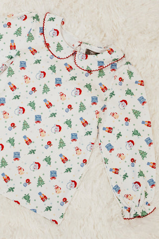 True Girls Christmas Cheer Top with Peter Pan Collar-Girls Long Sleeve Shirts-Simply Blessed Children's Boutique