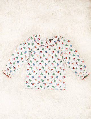 True Girls Christmas Cheer Top with Peter Pan Collar-Girls Long Sleeve Shirts-Simply Blessed Children's Boutique