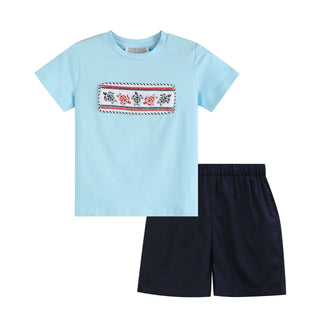 Turtle Smocked Tee and Short Set - Lil Cactus-Boys Outfit Sets-Simply Blessed Children's Boutique