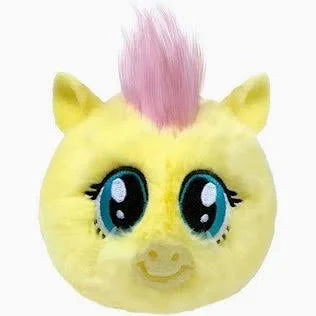 Ty Beanie Bouncers Fluttershy plush from My Little Pony with yellow fur, pink mane and round bouncing plush toy design.