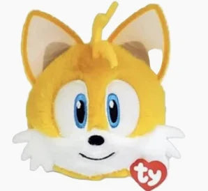 Ty Beanie Bouncers Tails plush from Sonic the Hedgehog with bright yellow fur, blue eyes, fox ears and round bouncing plush design.