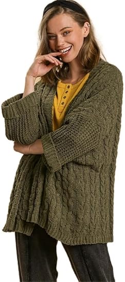 Umgee 3/4 Folded Sleeve Open Front Cable Knit Sweater Cardigan-Misc.-Simply Blessed Children's Boutique