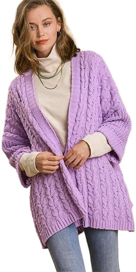 Umgee 3/4 Folded Sleeve Open Front Cable Knit Sweater Cardigan-Misc.-Simply Blessed Children's Boutique