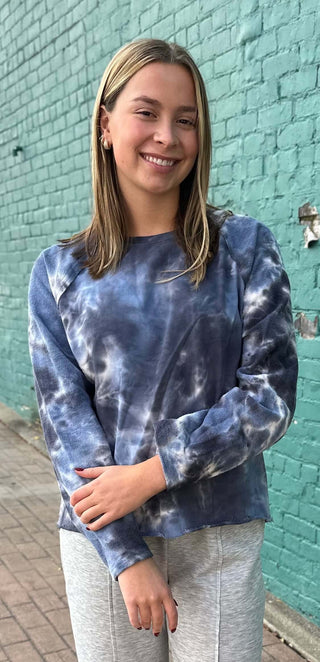 Umgee French Terry Blue Tie-Dye Top-Misc.-Simply Blessed Children's Boutique