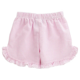Girls Pink Seersucker Ruffle Shorts