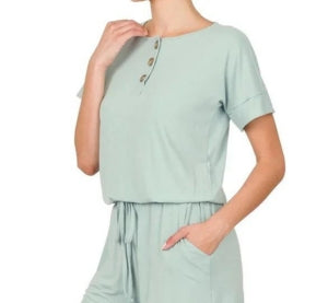 Ladies Light Green Romper with Pockets