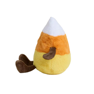 Warmies Candy Corn Plush with brown arms and legs, featuring bright yellow, orange, and white color sections and scented