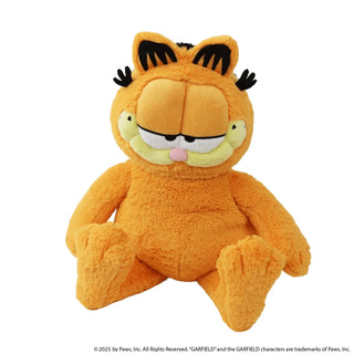 Plush toy of Garfield the cat on a white background