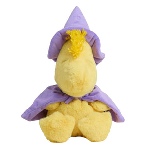 Warmies Wizard Woodstock Plush in lavender wizard hat and cape, heatable lavender-scented Peanuts plush for cozy comfort.