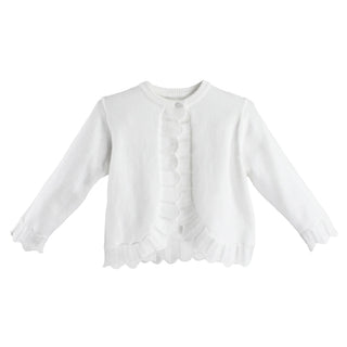 White Pointelle Edge Bolero Cardigan Sweater - Petit Ami-Girls Sweater-Simply Blessed Children's Boutique