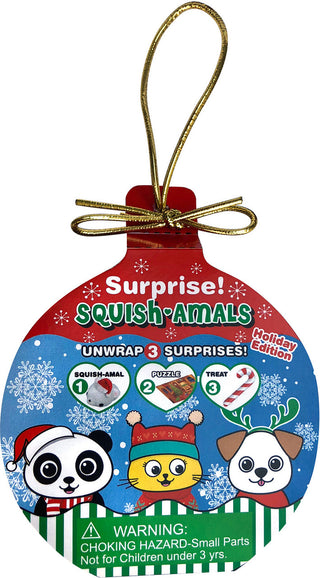 Zorbitz Squish Amal Christmas Ornament packaging with holiday-themed design, gold hanging cord, and collectible surprise toy details