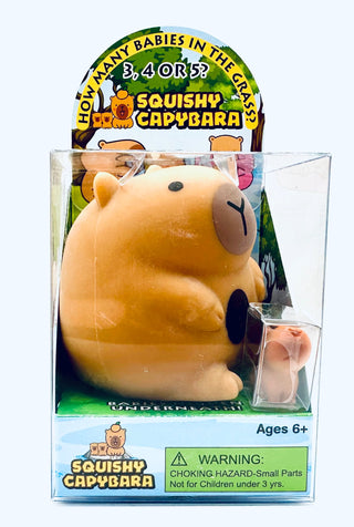 Zorbitz Squishy Capybara toy in display packaging showing 3, 4, or 5 surprise baby capybaras hidden inside - sensory toy.