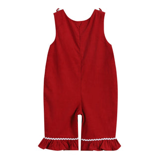 Red Nativity Smocked Ruffle Cuff Baby Jumper Overalls
