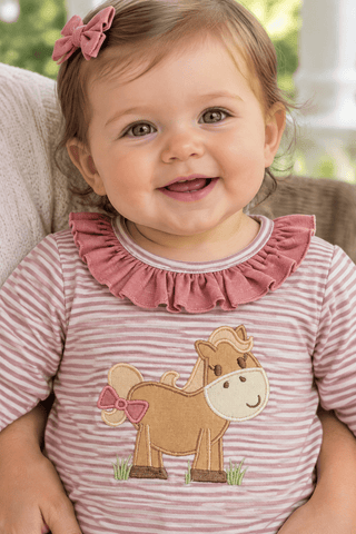 Three Sisters Baby Girl Horse Applique Romper-Infants-Simply Blessed Children's Boutique