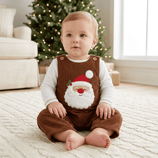 Mud Pie Baby Boys Santa Brown Corduroy Longall Set-Boys Outfit Sets-Simply Blessed Children's Boutique