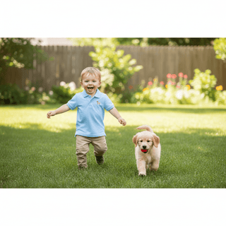 Blue Golf Polo with Puppy Logo - Lil Cactus-Boys Short Sleeve Shirts-Simply Blessed Children's Boutique