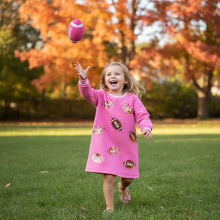 Mud Pie Girls Football Sequin Sweatshirt Dress - Simply Blessed Children's Boutique