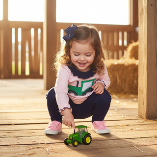Millie Jay Girls Pink Striped Tractor Applique Top with Navy Leggings-Girls Outfit Sets-Simply Blessed Children's Boutique