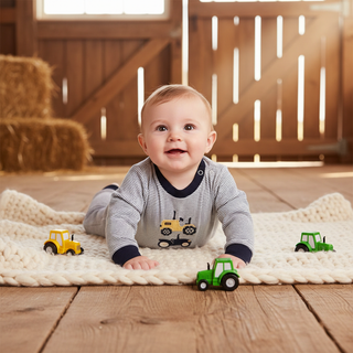 Millie Jay Baby Boys Navy Long Sleeve Tractor Trio Romper-Infants-Simply Blessed Children's Boutique