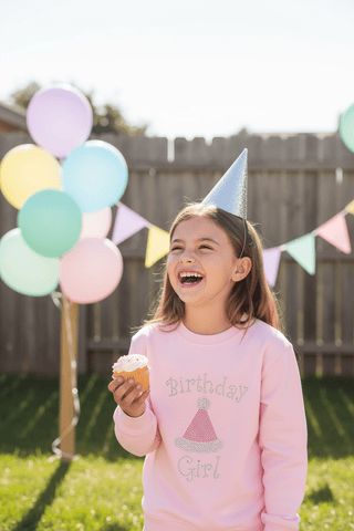 Pink Studded Birthday Girl Sweatshirt-Misc.-Simply Blessed Children's Boutique