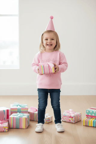 Pink Studded Birthday Girl Sweatshirt-Misc.-Simply Blessed Children's Boutique