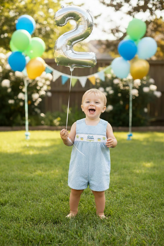 Blue Smocked Happy Birthday John John - Simply Blessed Children's Boutique