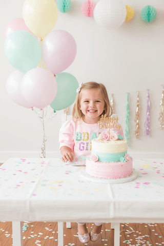 Lulu Bebe Puff Sleeve Pink Sequin Birthday Girl Top-Girls Short Sleeve Shirts-Simply Blessed Children's Boutique
