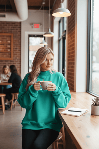“Blessed” Oversized Mock Neck Sweatshirt — Sea Green Comfort Pullover-Women's Sweatshirt/Pullover-Simply Blessed Children's Boutique