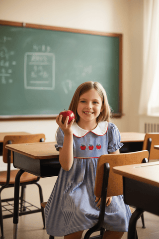 Blue Striped Apple Dress – Itsy Bitsy-Girls Dresses-Simply Blessed Children's Boutique