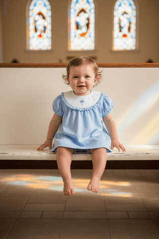 Ishtex Baby Girls’ Blue Cross Dress & Bloomers Set – Classic Easter & Baptism Outfit-Infants-Simply Blessed Children's Boutique