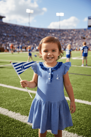 Blue Striped Game Day Dress – Itsy Bitsy-Girls Dresses-Simply Blessed Children's Boutique