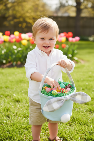 Mud Pie Blue Gingham Bunny Ear Easter Basket-Bags-Simply Blessed Children's Boutique
