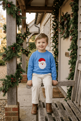 Sage and Lilly Blue Santa Holiday Sweater-boys sweaters-Simply Blessed Children's Boutique