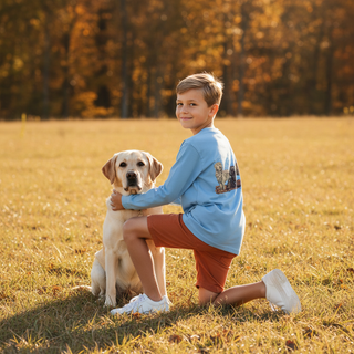 Properly Tied Boys Hunting Dogs Light Blue Long Sleeve Shirt-Boys Long Sleeve Shirts-Simply Blessed Children's Boutique