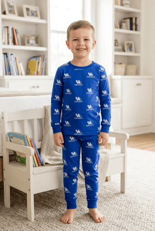 Wes and Willy Kids Blue UK Wildcat Print Pajama Set-Boys Sleepwear-Simply Blessed Children's Boutique