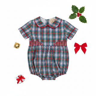 Brently Bubble Prestonwood Plaid With Richmond Red Smocking - TBBC-Boys One-Piece-Simply Blessed Children's Boutique