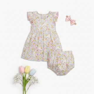 Magnetic Me Bunny Blossom Modal Flutter Sleeve Dress with Bloomers - Simply Blessed Children's Boutique