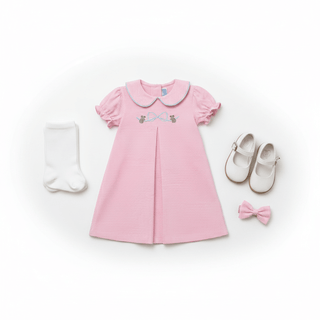 Trotter Street Girls Bunny Embroidery Collared Dress-Girls Dresses-Simply Blessed Children's Boutique