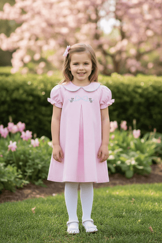 Trotter Street Girls Bunny Embroidery Collared Dress-Girls Dresses-Simply Blessed Children's Boutique