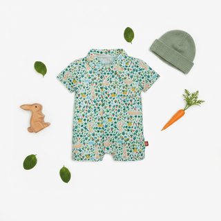 Magnetic Me Bunny Garden Modal Polo Pocket Short Romper for Baby Boys - Simply Blessed Children's Boutique