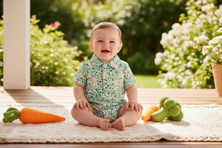 Magnetic Me Bunny Garden Modal Polo Pocket Short Romper for Baby Boys - Simply Blessed Children's Boutique